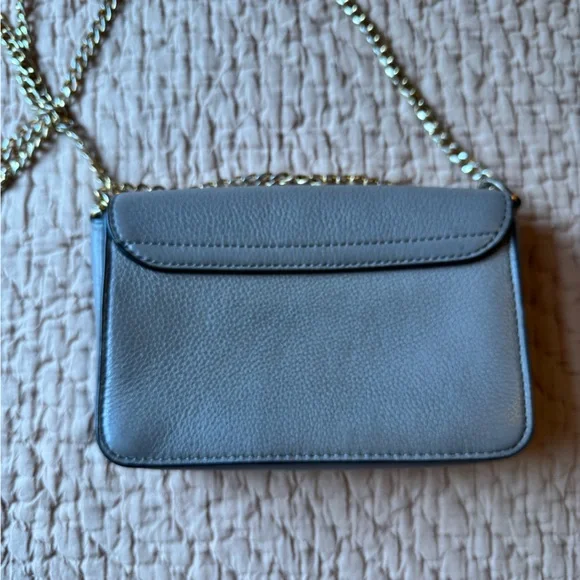 Tory Burch Heron Grey Leather Chelsea Shoulder Bag w Gold Hardware & Chain - Picture 10 of 10